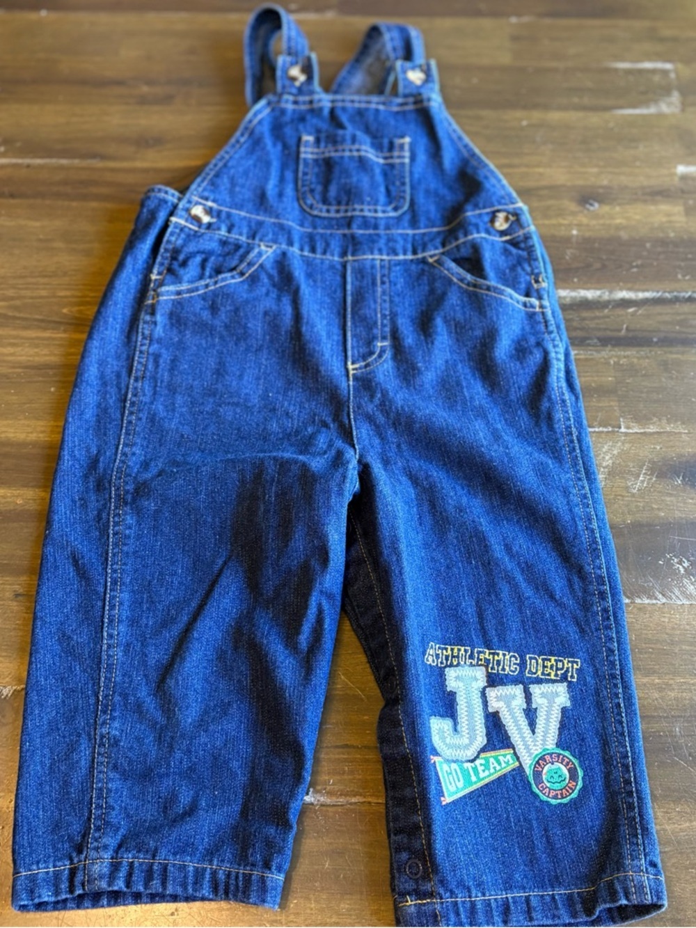 Vintage Boys Overalls Logo JV Sports Cotton 24M Toddler Denim Chambray